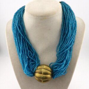 Vintage Blue Multi Strand Seed Bead Necklace